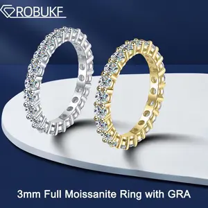 3mm D Color Moissanite Ring 925 Sterling Silver Full Circle Lab Created Diamond Wedding Band Eternity Engagement Rings For Women