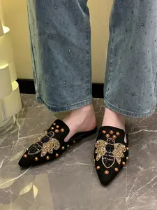 Women's Water Drill Animal Decor Fashion Casual Slip On Mules Flat Shoes, Fall New Style, Valentine's Day Special Offer