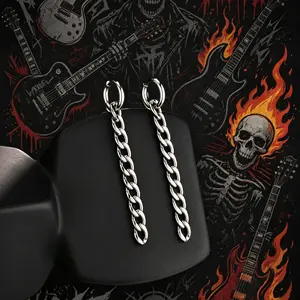 OUFER BODY JEWELRY Chain Hoop Earrings Non-Tarnish Stainless Steel Chunky Chain Style Rock Music Match Jewelry 316LStainless Steel High Polish Hoop Earring