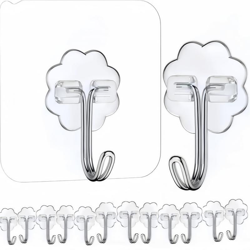 Hooks for Hanging Adhesive Wall Hook Heavy Duty Self Adhesive Utility Sticky Hooks for Keys Coat Towel Garage Bathroom Shower Outdoor Kitchen Door Waterproof Transparent 9 Pack