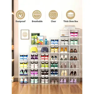 6 Pack XX-Large Shoe Storage Boxes Clear Plastic Stackable, Shoe Organizer For Closet, Shoe Display Containers Rack For Sneaker, Drop Front Shoe Case Fit Up To US Size 12