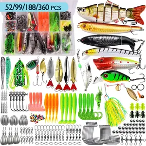 52/99/188/360 Piece Fishing Lure Set, Fishing Lures Kit, Fishing Gear for Bass Trout Salmon, Includes Spoon Lures Soft Plastic Worms, Perfect Men's Gift