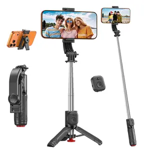 Mini  auto pop up open selfie stick, opens upon landing, with built-in Bluetooth remote control function, detachable phone holder, foldable, compatible with iPhone Tripod Cellphone