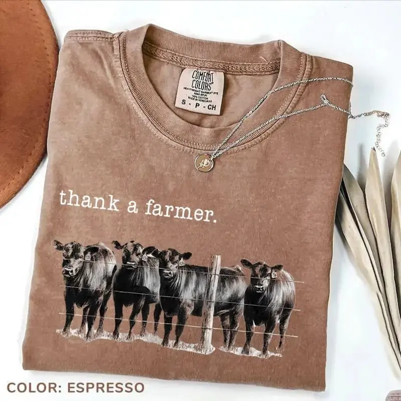 Comfort Colors Thank a Farmer Shirt, Beef Farmer Tee, Western Cute Cow Short Sleeve T-shirt, Adrian Originals, Garment-Dyed Soft Cotton Tee, Made In The USA	