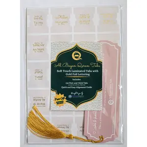 Quran Tabs | Premium Vinyl + Gold Foil Complete Quran Indexing System in English | Surah & Juz Tabs/Bookmarks | High Quality Study (Pastels)