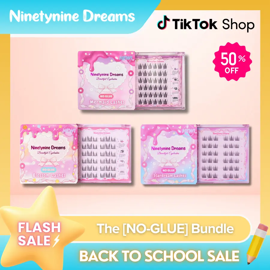Ninetynine Dreams THE [NO GLUE] Self-Adhesive Lashes Bundle (3 Styles - Blossom, Stardream, Mermaid) | Press-On Eyelash Collection — Self-Adhesive Ultra-Thin Band, Reusable & Beginner Friendly Quick Application False Eyelashes, Must-Have Trending Set