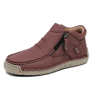 Women's Wide Width Outdoor Ankle Boots, Hand-Stitched Side Zipper Vintage Casual Short Booties, Non-Slip Comfortable Fashion Retro Sports Shoes For Daily Wear
