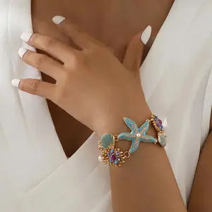 Exaggerated Metal Shell Starfish Cuff Bangle Women's European and American Fashion Bracelet Bangle Summer Y2K Jewelry Party Gift