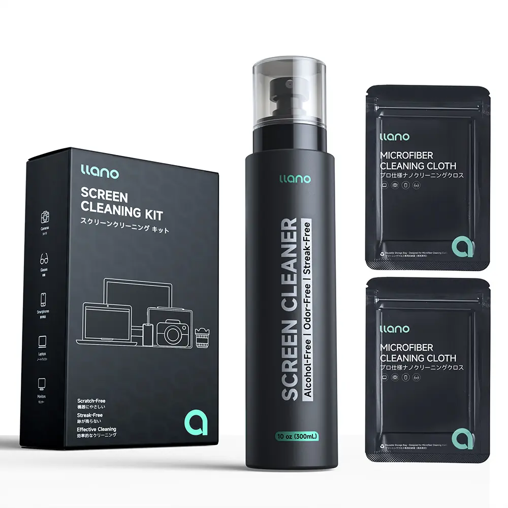 llano Camera Cleaning Kit Spray Lens Cleaner Streak-Free for All Screens & Optical Glass, Gentle Formula, for Cameras, Lenses, Phones & Laptops, Includes 2 Cloths