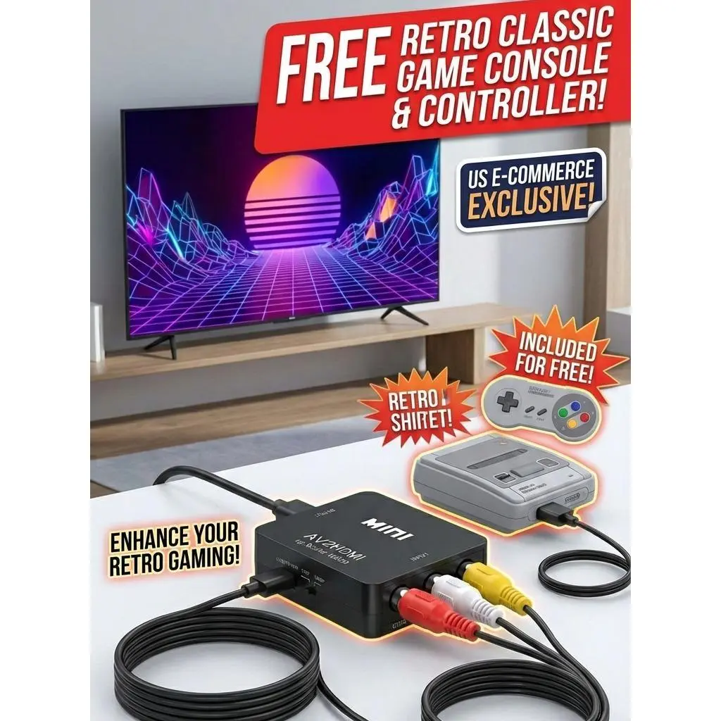 Universal AV to HDMI Adapter Set - Comes with Mini 8-Bit Entertainment System & 2 Joysticks| 620 Games| Easy Setup Monitor Speakers Multiple Playback Long Distance HD Digital TV Antenna Amplified IndoorOutdoor Bluetooth CD Player Magnetic Indoor