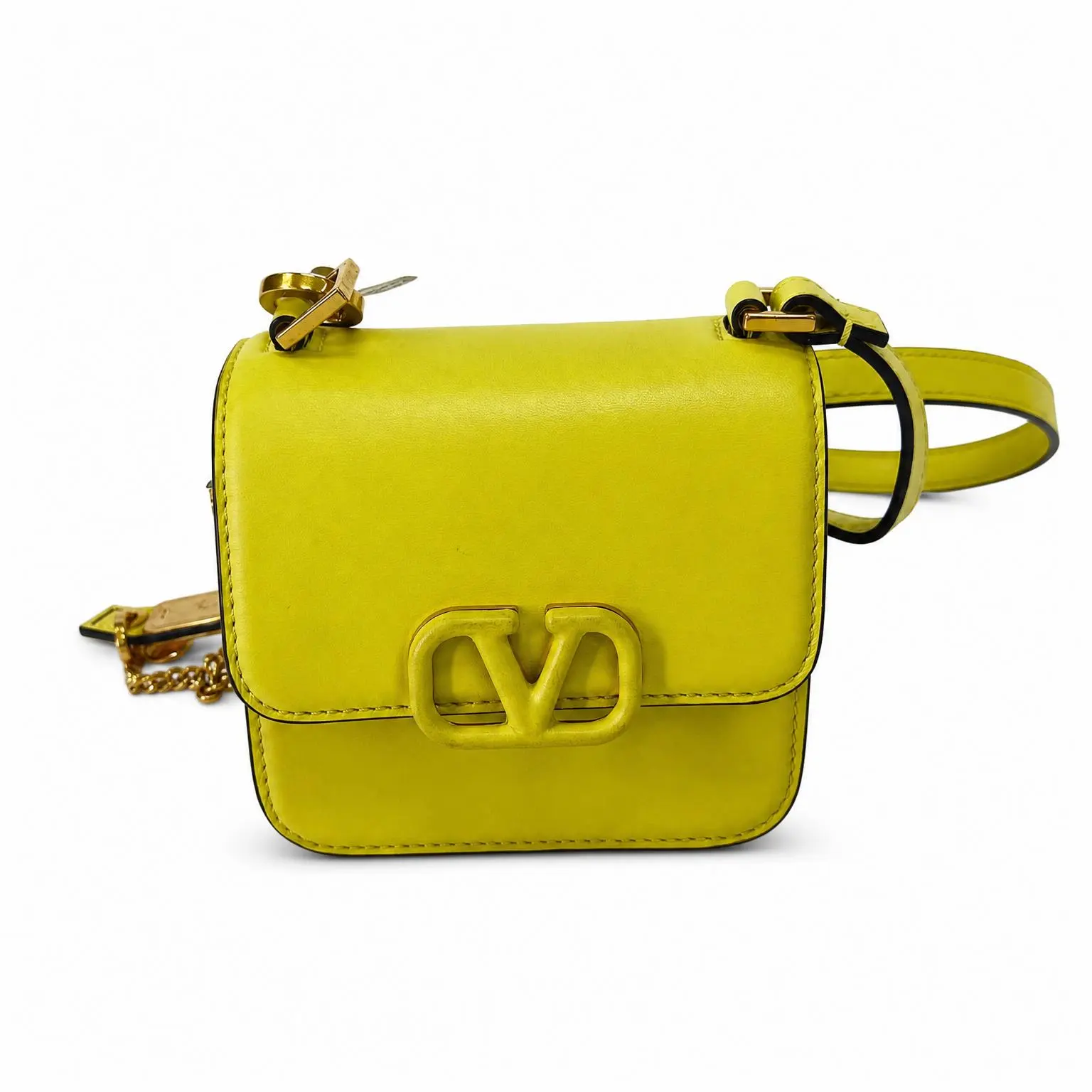 Pre-owned Valentino X Crossbody Bags Yellow Leather Micro VSLING Shoulder Bag