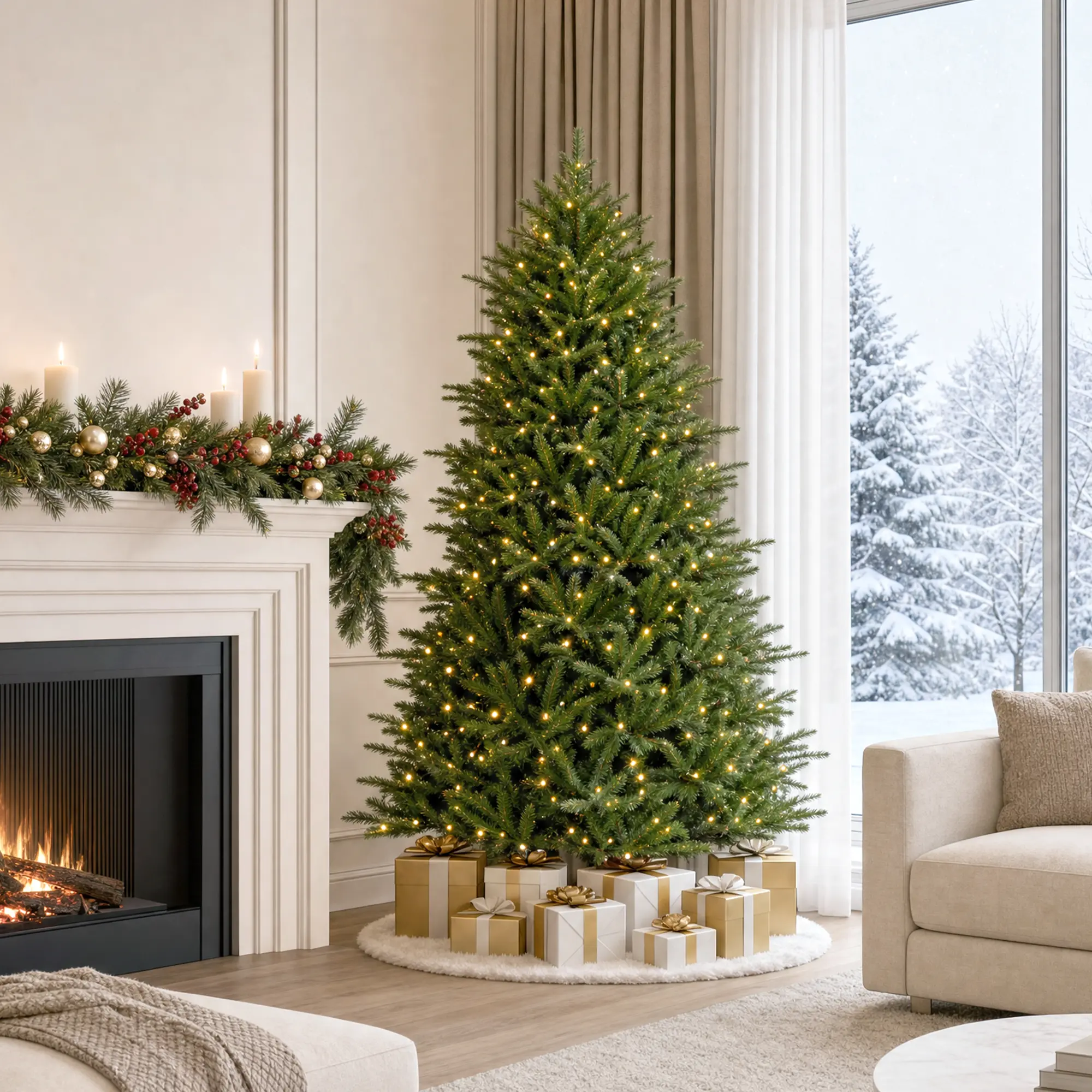 【Christmas in July】 Glitzhome 7ft Pre-Lit Green Full Fir Artificial Christmas Tree with 460 Multi-Color RGB Lights, Remote Control