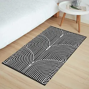 Front Door Mat 2'x3' Machine Washable Welcome Mats Cotton Woven Small Rug Reversible Indoor Outdoor Rugs Layered Floor Mat for Entryway Kitchen Bathroom Bedroom Black and White