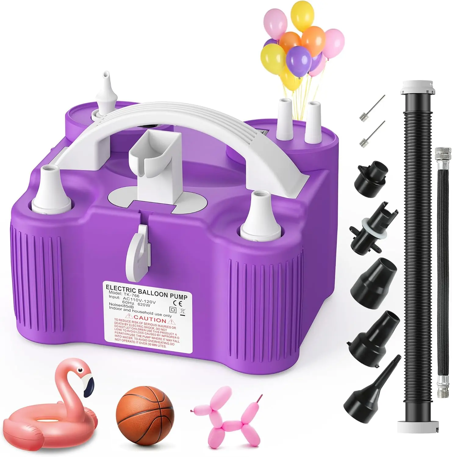 4-in-1 Electric Balloon Pump for All Balloons, Inflatables, and Sports Balls, Triple Inflating Ports for Latex Foil 260q Mylar Balloon, Inflator Deflator for Air Beds Pool Floats Yoga Balls ，For Halloween, Christmas, Birthday, Party Gift
