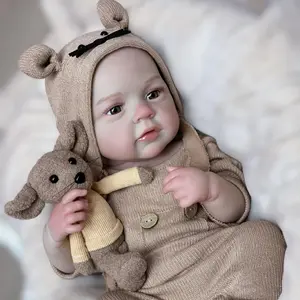 18 Inches vinyl material Doll Boy with Cute Face Realistic Reborn Artist Fake Baby Hand Drawn Real Birth Newborn Doll for Collection Holiday Birthday Halloween Perfect Christmas Gift for Children Over 3 Years Old