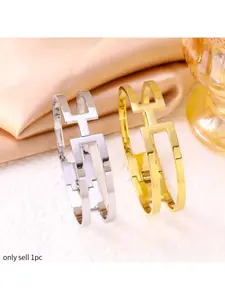 Gold/Silver Tone H Initial Cuff Bangle for Women, Dainty Letter H Open Bracelet, Elegant Everyday Jewelry