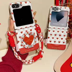 Magnetic Gold & Heart Phone Case for Samsung Galaxy Z Flip 5/6/7, Wireless Charging Support, Fashionable Protection, Best Gift