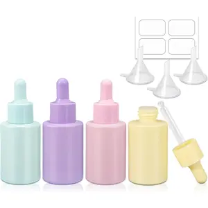 1 oz Small Glass Thick Dropper Droppers Pipette Bottles Glassware Droplet with 3 Funnels, 30ml Leakproof Essential Oils Tincture Bottle Mini Travel Essentials Bottles (4 Pack) (Multicolor) Organiser Canister