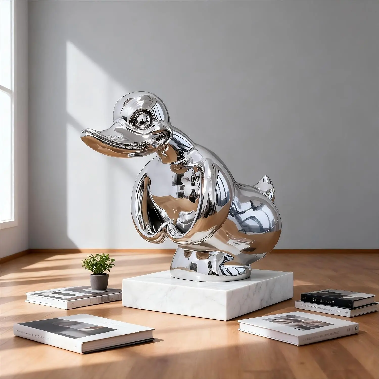 Angry Duck Hood Ornament, 3D Car Chromed Metal Hood Decorate Electroplating Black/Silver Color Polished High Shine, Cute for Car, Desktop, Cabinet, Bar (Light Silver)