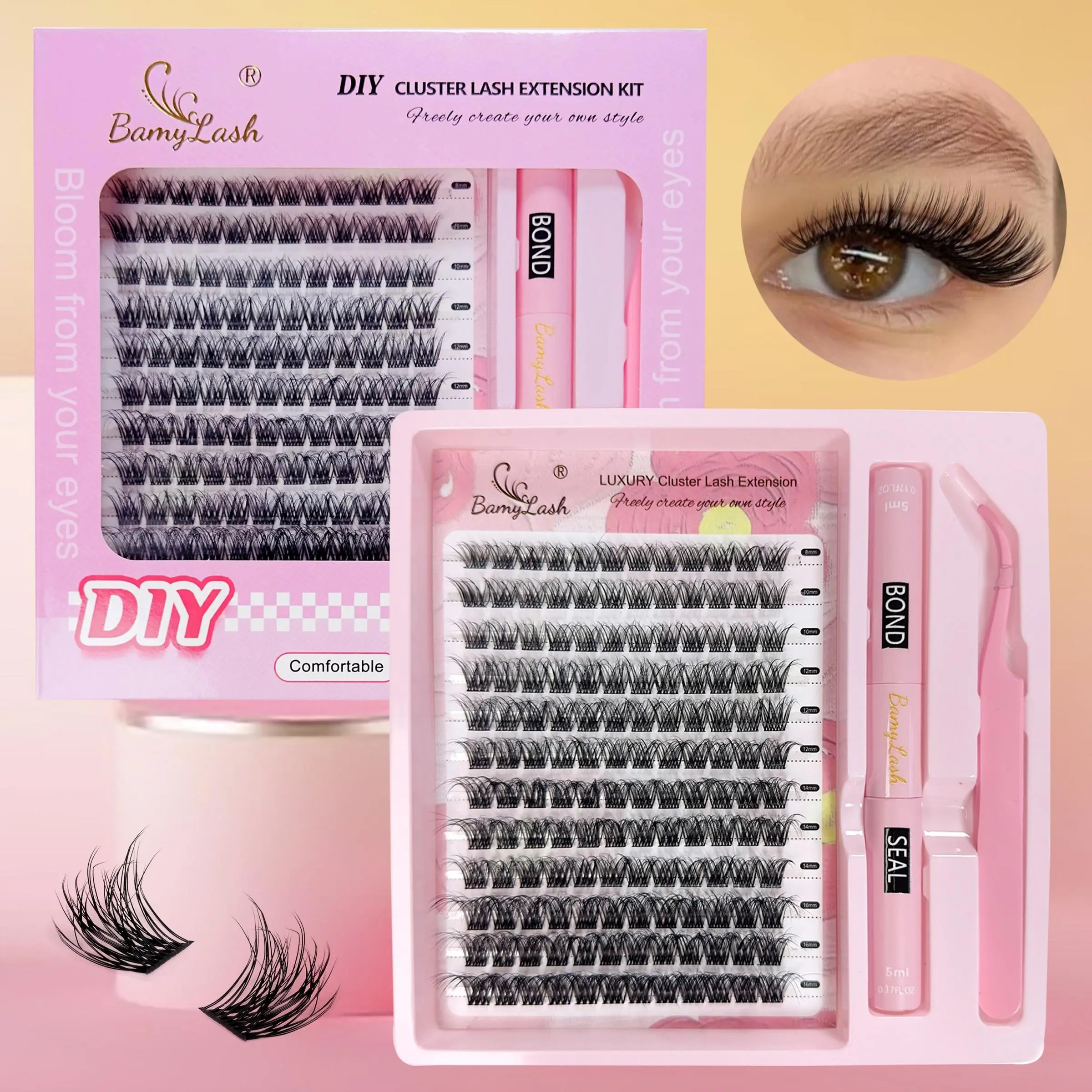 Natural 3D DIY Cluster Eyelash Extensions Kit 1 Box Soft D Curl Eyelash Clusters Individual Lash Extension DIY Cluster Lashes with Bond & Seal & Tweezers, Eye Makeup Product for Women & Girls, Cosmetic, DIY Personal Lashes, Lash Extension Set