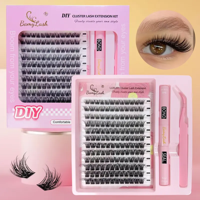 Natural 3D DIY Cluster Eyelash Extensions Kit 1 Box Soft D Curl Eyelash Clusters Individual Lash Extension DIY Cluster Lashes with Bond & Seal & Tweezers, Eye Makeup Product for Women & Girls, Cosmetic, DIY Personal Lashes, DIY False Eyelashes