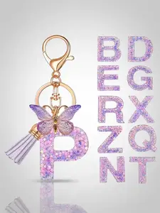 Bohemian Style English Letter Pendant Keychain, Trendy Butterfly Tassel Key Ring, Gifts & Souvenirs, Car Accessory, School Fashion Jewelry