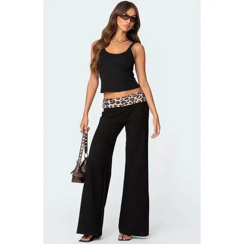 Edikted Women's Leopard Fold Over Pants