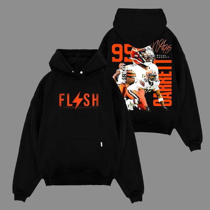 Myles Garrett 95 'Flash' For Dawg Pound Cotton Hoodie Sweatshirt T-Shirt (Made In US), Browns Football Fans Outfit, Game Day Outfits, Gift For Football Fans, Football Graphic Shirt Hoodie Men's Hoodie - Heavyweight Quality Holiday Gift Idea