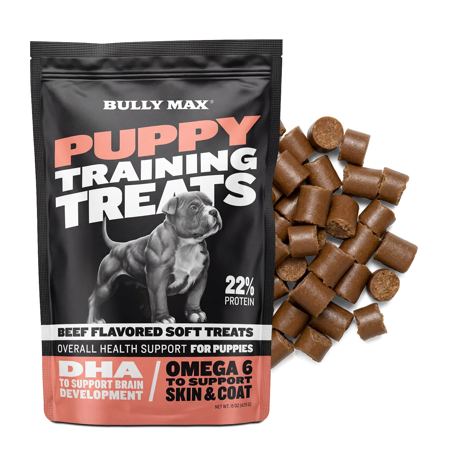 Bully Max Puppy Training Treats - Puppy Chews with DHA for Brain Development Support, 22% Protein for Growth & Development