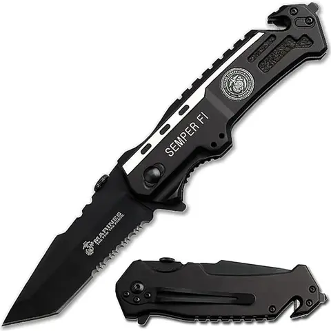 USMC Licensed MTECH "Semper Fi" Blade-Type Pocket Folding Knife - 4.75" Closed, 3.5" Aluminum Blade, G10 Handle M-A1002, Secure Grip, Compact Fold, Durable Outdoor Tool, Multifunctional Outdoor, All Ages EDC Gear