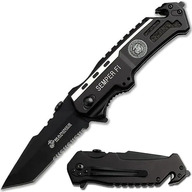 USMC Licensed MTECH "Semper Fi" Blade-Type Pocket Folding Knife - 4.75" Closed, 3.5" Aluminum Blade, G10 Handle M-A1002, Secure Grip, Compact Fold, Durable Outdoor Tool, Multifunctional Outdoor, All Ages EDC Gear