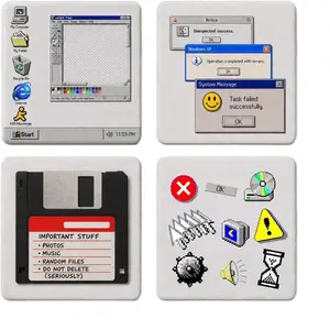 Retro Windows 95 Coaster Set 3D Textured Ceramic Drinkware Set of 4 Classic Computer Design