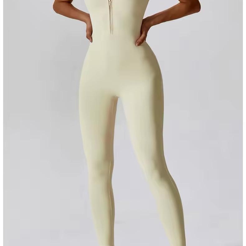 Yoga Set Women's Jumpsuits One-Piece Suit with Zipper Short Sleeve, Fitness Bodysuit, and Tracksuit for Workout