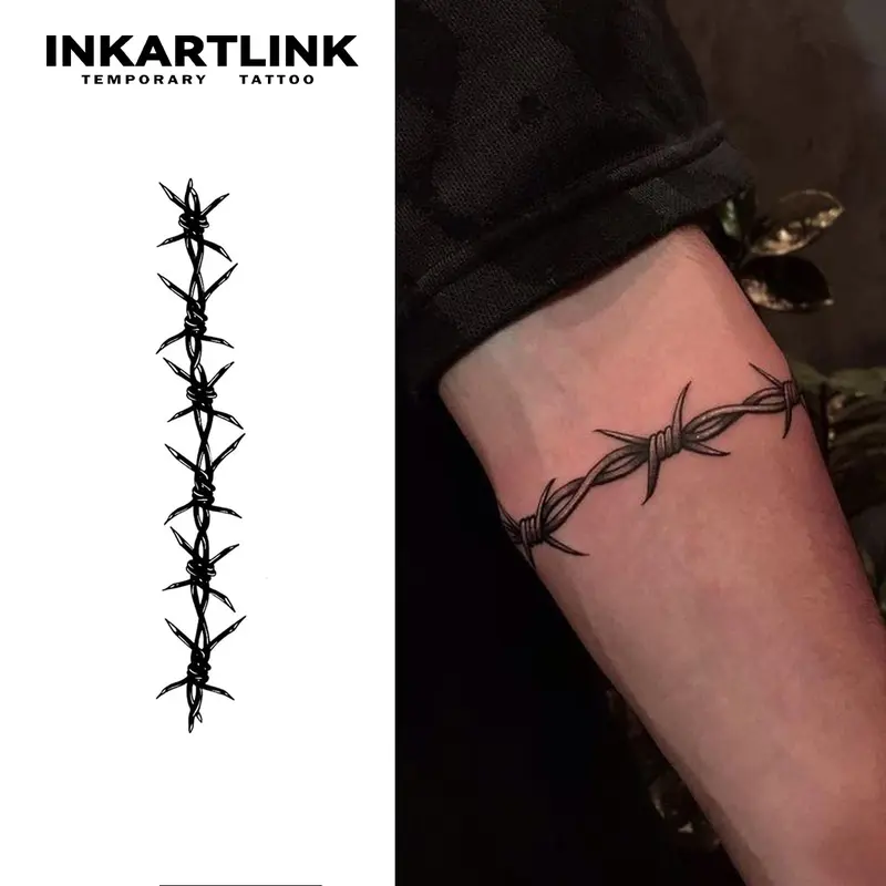 INKARTLINK Tattoo Tech, Thorn Series,2 Sheets Small Semi Permanent Tattoo, Adult Art Design Temporary Tattoos, Lasts 1-2 Weeks, Waterproof, Realistic Look, No Adhesive, No Reflection,For Man Women Arm Leg Hand Back Body (Thorns Design)