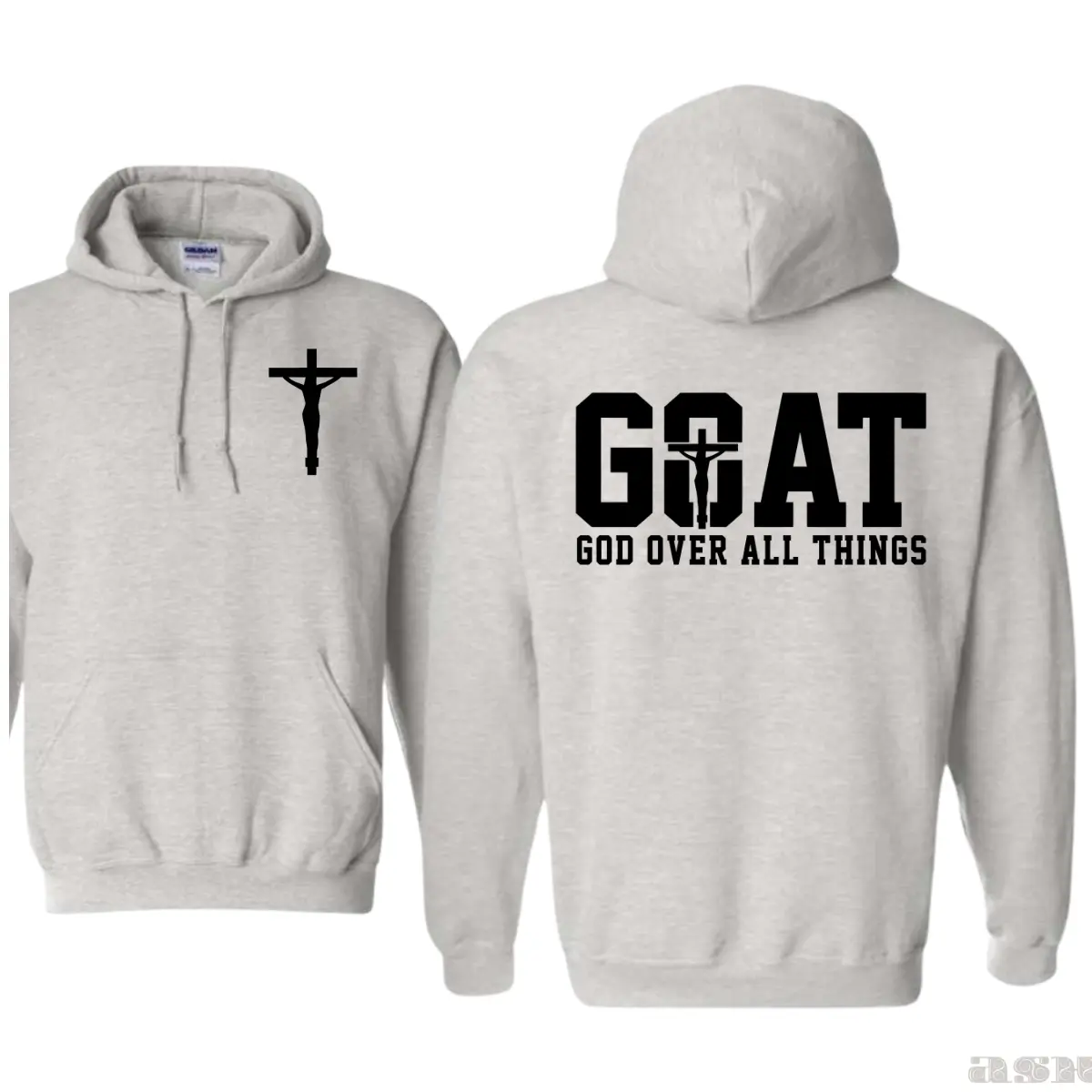 GOAT God Over All Things Hoodie - Jesus Cross Faith Graphic Christian Pullover Sweatshirt, Bible Inspired Religious Apparel, Unisex Menswear Tops Tops