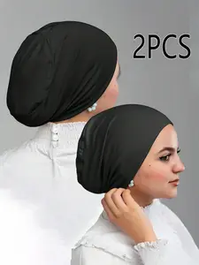 2pcs Milk Silk Inner Hijab Cap, Elegant Breathable Underscarf, Muslim Undercap for Daily Use, Prayer, Casual Wear, Sleep Hat