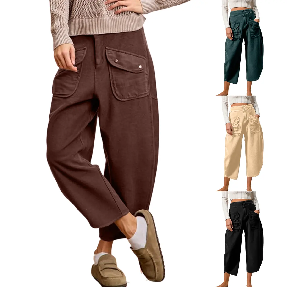 Molitree Women's Barrel Leg Pants Baggy Cropped Sweatpants Casual Wide Leg Lounge Trousers with Pockets