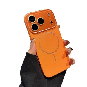 Magnetic Lychee Texture Luxury Phone Case with Wireless Compatibility, Skin-Friendly Thin Anti-Drop Protection, Crystal Screen Protector for iPhone 17 Pro Max/16/15 - Mobile Phone Accessories