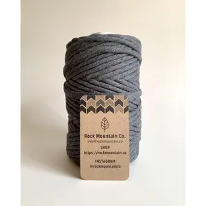 6mm Single Strand Macrame Cord 1 Ply Twisted Cotton Craft String - Dark Heather Gray Fiber Art Rope