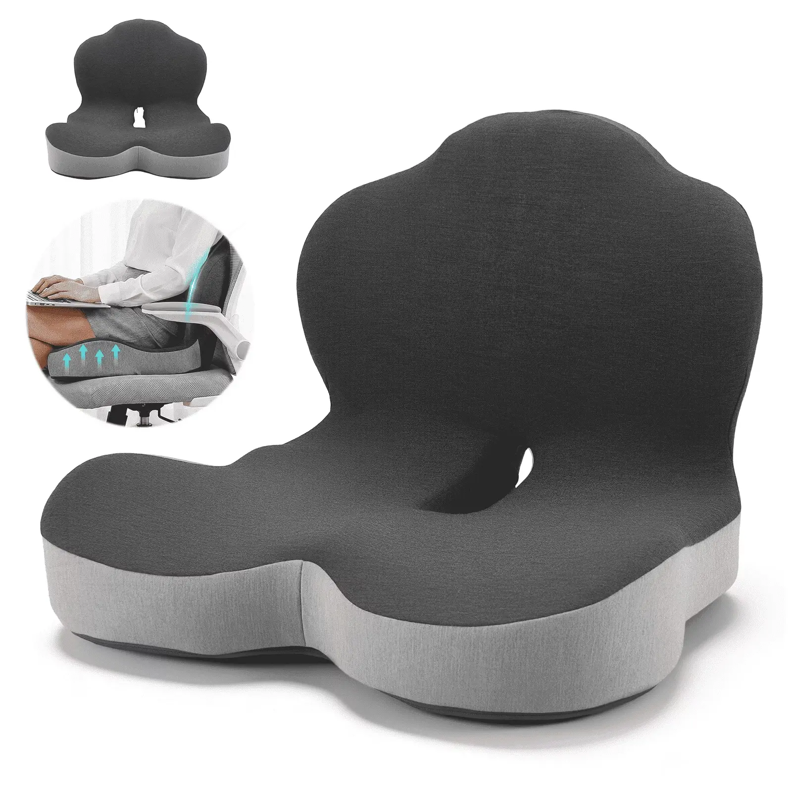 Ergonomic Memory Foam Seat Cushion with Lumbar & Back Support, Relieves Back Pain, Reduces Pressure, Ideal for Office Chairs, Stools, and Car Seats, L-Shaped Ergonomic Memory Foam Office Chair Cushion Perfect Gift for Parents & Friends