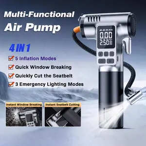Multifunctional Car Tire inflator Electric Air Pump Wireless AirInjector Portable Air Compressor for Tire Motorcycle BicycleBall with Safety Emergency Function, Cutting Seat Belt, CarGlass Window Breaker