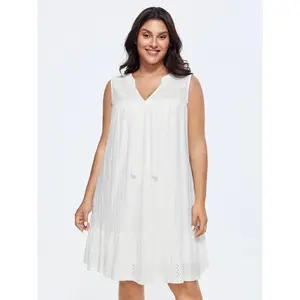 Women's Original Solid Casual Mini Dress - Polyester-Spandex Fabric, Lace Trim, Notched Collar, Tassels