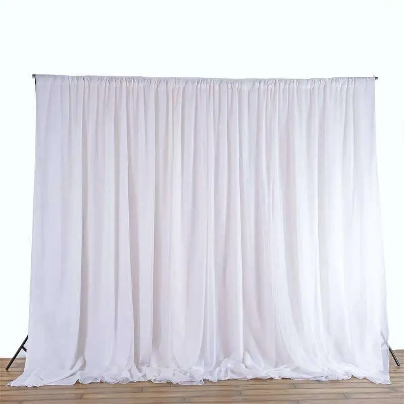 20ftx10ft Solid White Polyester Chiffon Drape Curtain - Dual-Layer Wall Hanging Indoor Backdrops with Rod Pockets for Photography, Ceremony, Event Decor