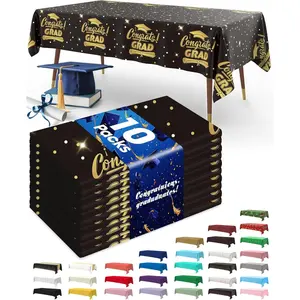 Class of 2026 Graduation Disposable Plastic Tablecloth Set, 10-Pack Blue Rectangle 54x108 in Table Covers for Graduation Party, Picnic