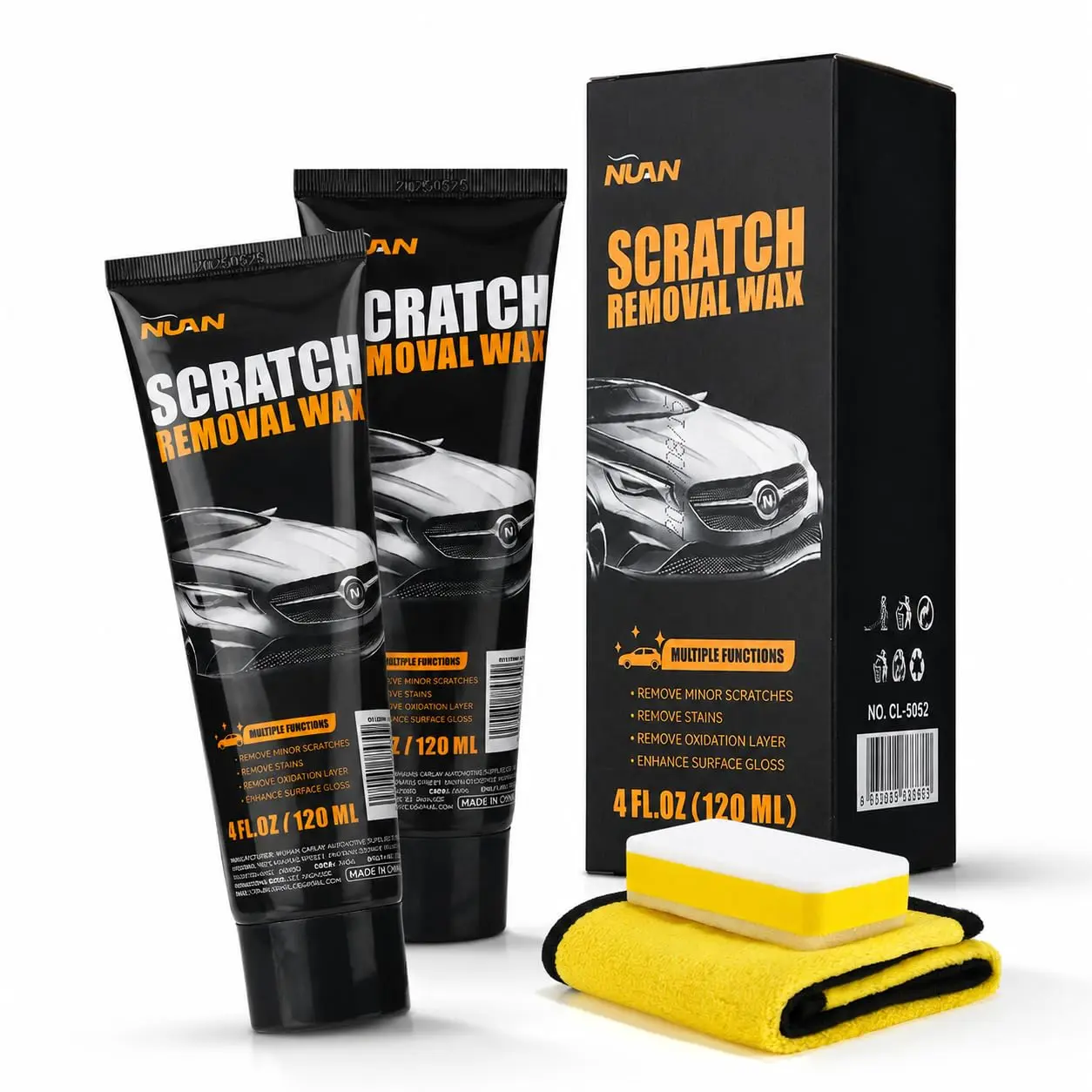 NUAN Car Scratch RemovalWax, 2026 New UniversalPremium PolishingCompound for Minor Scratch,Car Paint Scratch Remover forDark Color Vehicles, 4 fl oz(120 ML), with Sponge andCloth