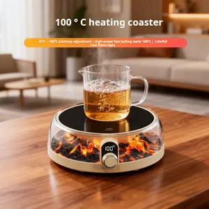 Retro Volcanic Desktop Warmer with Ambient Light – Precise Knob Temp Control 113 ℉-212 ℉, Electric Heating Plate for Coffee, Tea & Hot Lunch