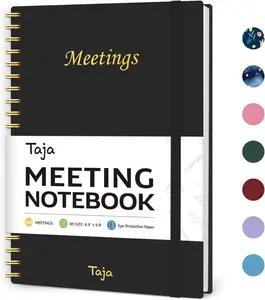 Meeting Notebook for Work Organization - Work Planner Notebook with Action Items, Agenda Planner for Note Taking, 160 Pages (6.9" X 9.9") Project Organizer for Men & Women - Black Taja
