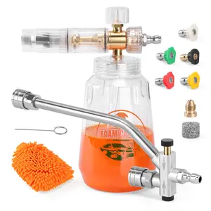 JERUIFOX Foam Cannon for Pressure Washer Accessories, Adjustable Foam Soap Cannon for Car Washing with Dual Connector Accessory 5 Nozzle Tips M22 and 1/4" Quick Connect Foam Soap Dispenser for Snow Foam Lance