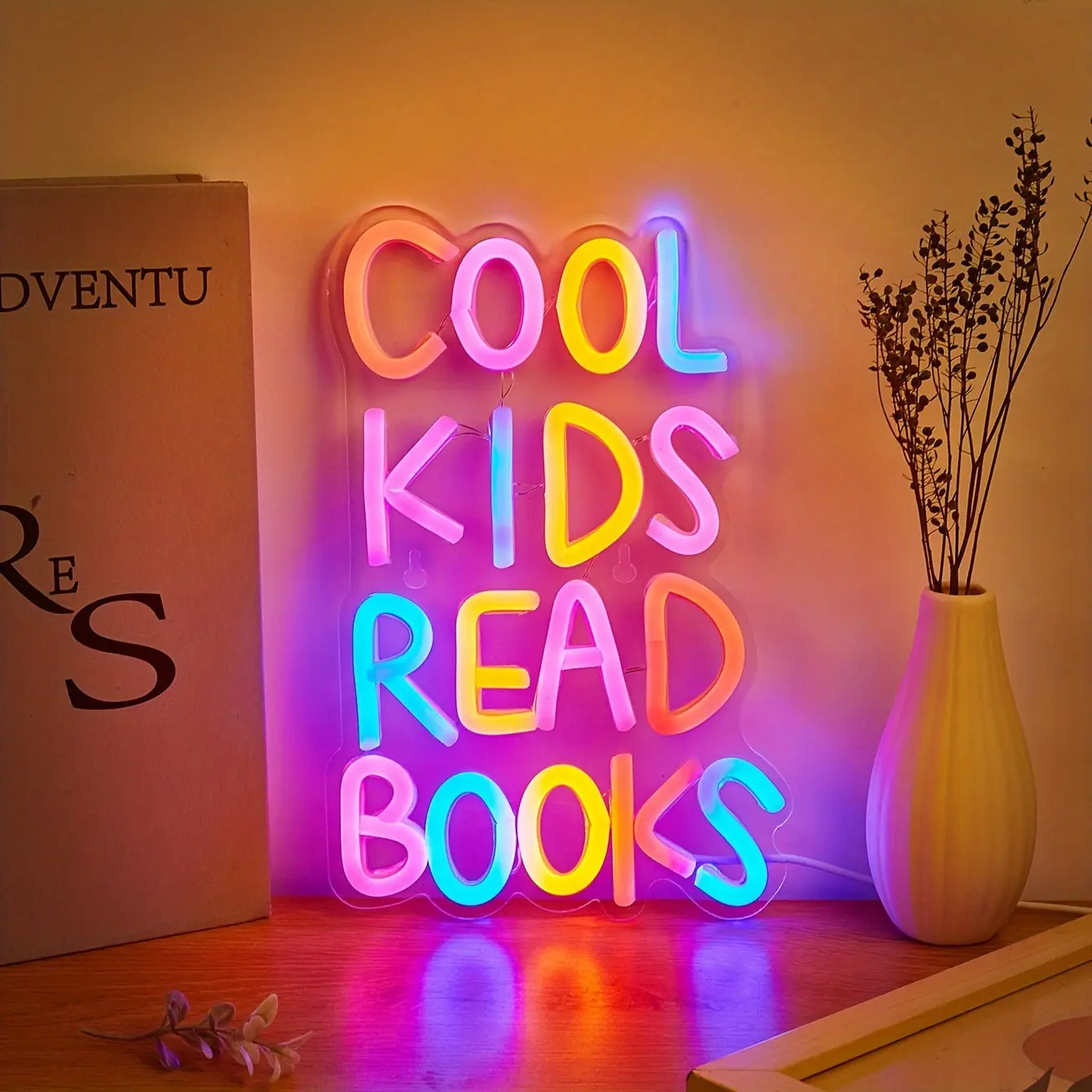 Cool Kids Read Books Neon Alphabet Light, Decorative Neon Sign LED Neon Lights LED Neon Signs Indoor Classroom Library School Student Dormitory Study Room Gift, Wall Mounted USB Powered Decor