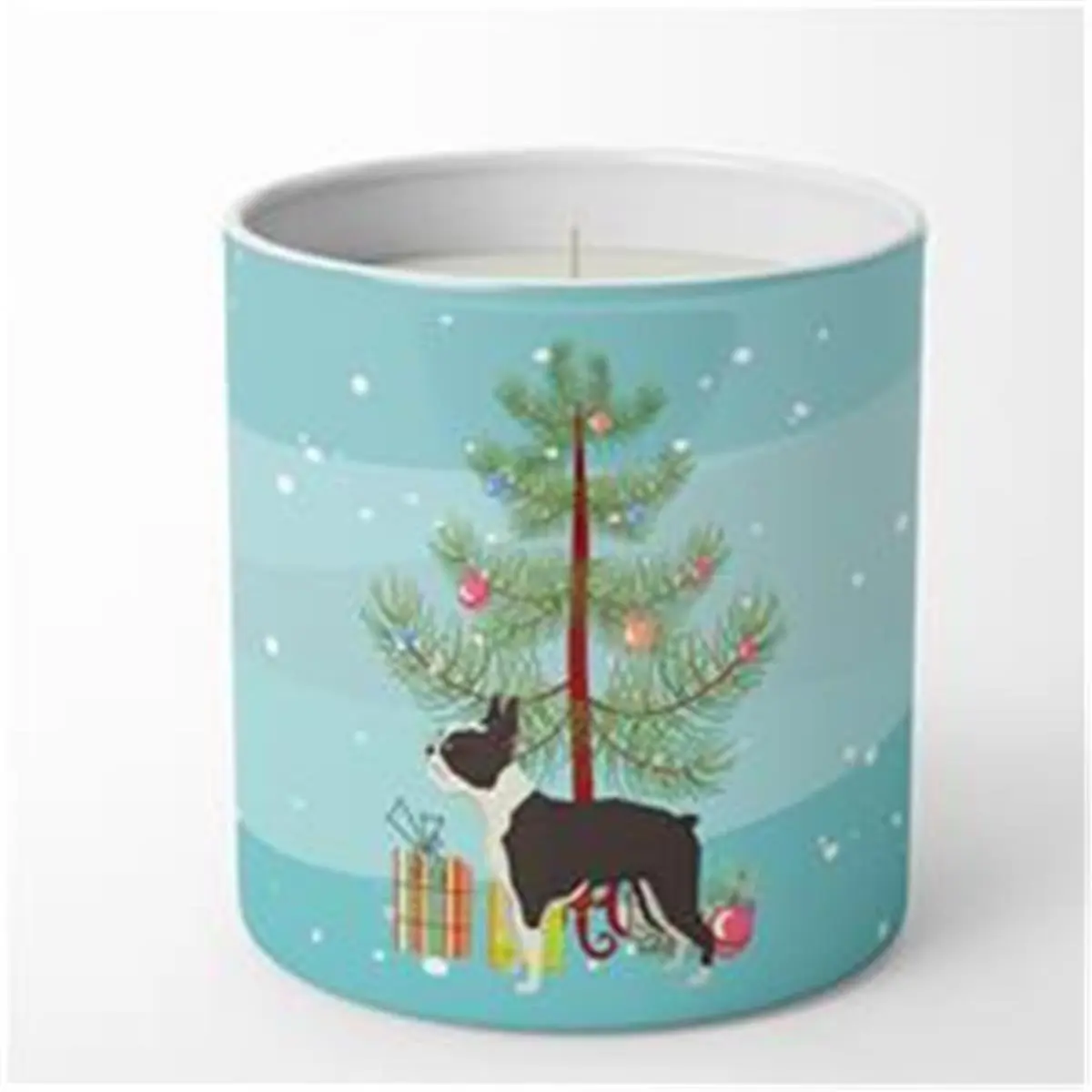 CAROLINE'S TREASURES Boston Terrier Christmas Tree Ornament Soy Candle - 10 oz, 3.75x3.25in, Scented, Strong Wick, Soy Wax, 70h Burn Time, Festive Decorative, Unisex Home Decor Supply